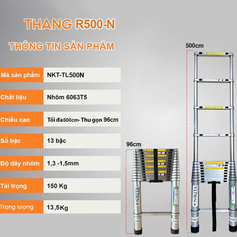 THANG RÚT ĐAI NHÔM CAO CẤP NIKITA 5M NKT-R50N